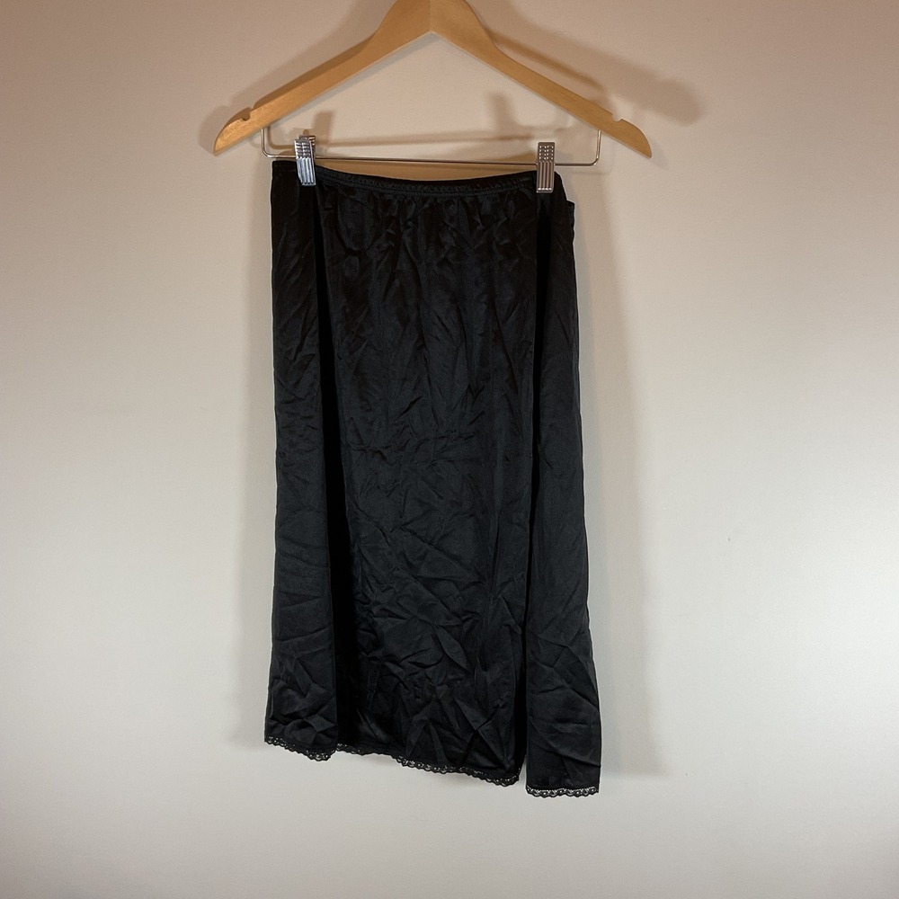 Vintage JCPenney Black Antron III Nylon Half Slip Lace Trim Large 26 Inch Length